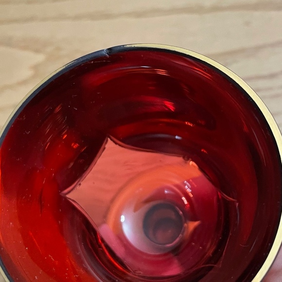 Bohemian Czech Ruby Red Gold Gilt Crystal Decanter & 4 Glasses Enamel Flowers - Picture 12 of 15